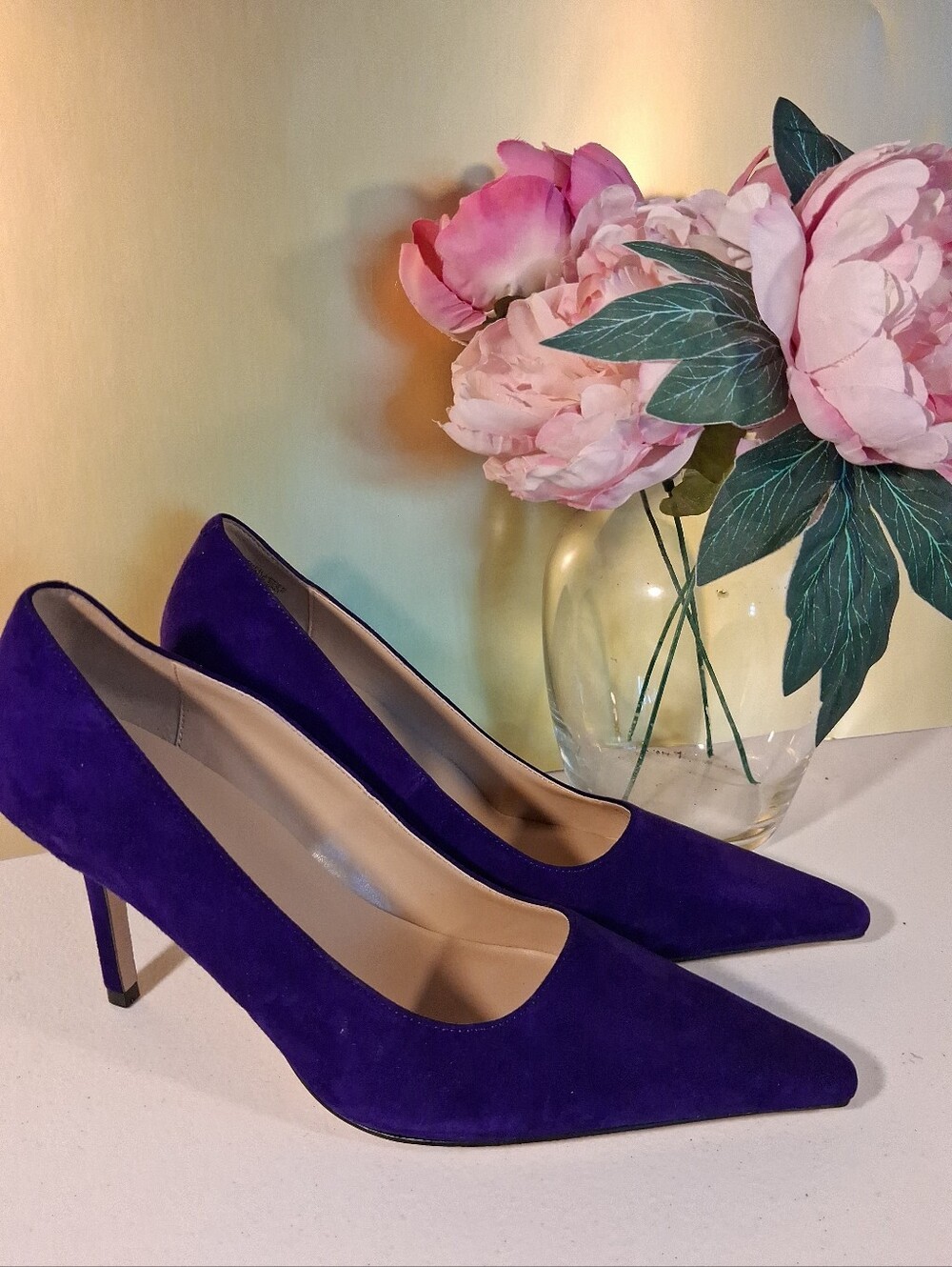 Ann Taylor Women's Shoes Purple Suede Leather Pointy Toe Hills Pumps Size 7 37EU